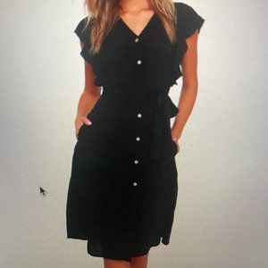 LuLus Capri Coast Black Button-Front Midi Dress